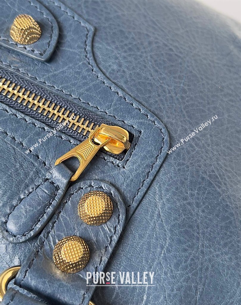 Balenciaga Classic City Large Handbag with Spiral Hardware in Arena Lambskin Navy Blue/Gold (jiche-23112003)