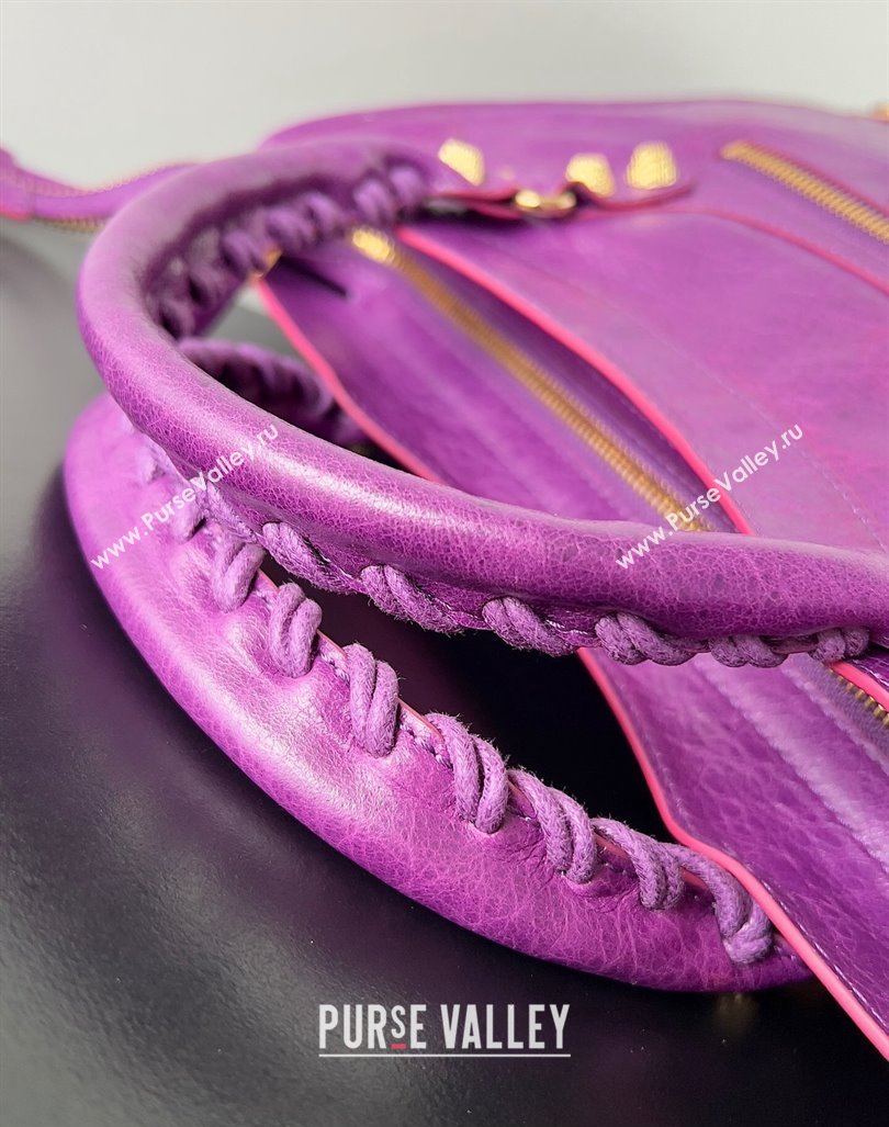 Balenciaga Classic City Large Handbag with Spiral Hardware in Arena Lambskin Purple/Gold (jiche-23112004)