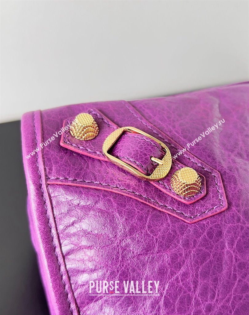 Balenciaga Classic City Large Handbag with Spiral Hardware in Arena Lambskin Purple/Gold (jiche-23112004)