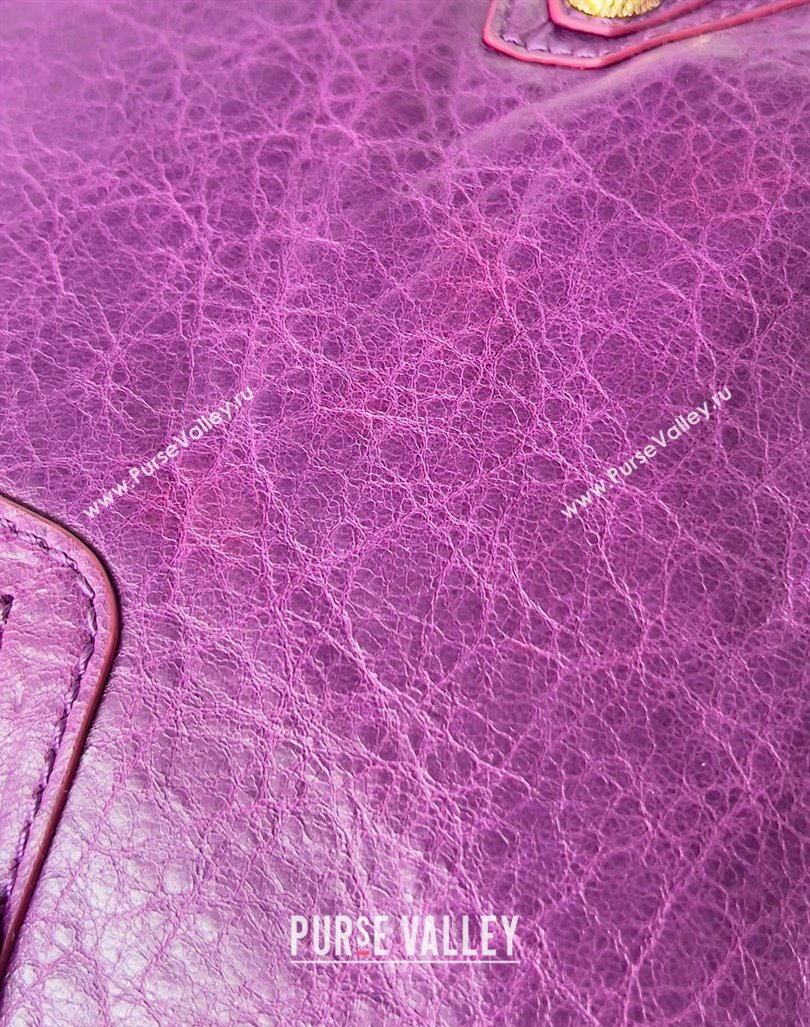 Balenciaga Classic City Large Handbag with Spiral Hardware in Arena Lambskin Purple/Gold (jiche-23112004)