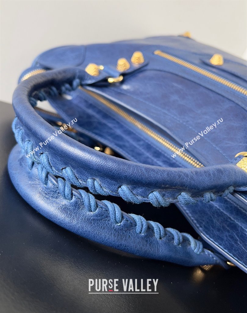 Balenciaga Classic City Large Handbag with Spiral Hardware in Arena Lambskin Blue/Gold (jiche-23112006)