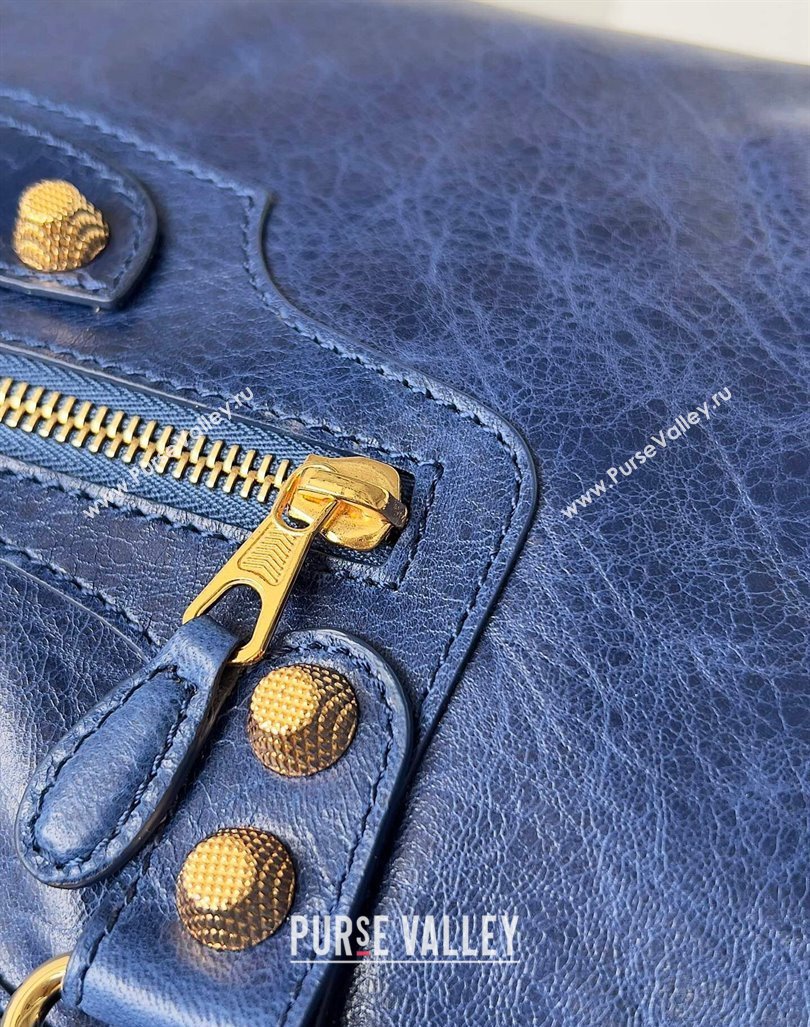 Balenciaga Classic City Large Handbag with Spiral Hardware in Arena Lambskin Blue/Gold (jiche-23112006)