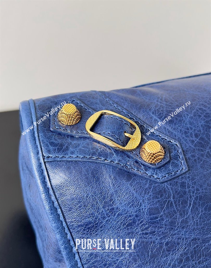 Balenciaga Classic City Large Handbag with Spiral Hardware in Arena Lambskin Blue/Gold (jiche-23112006)