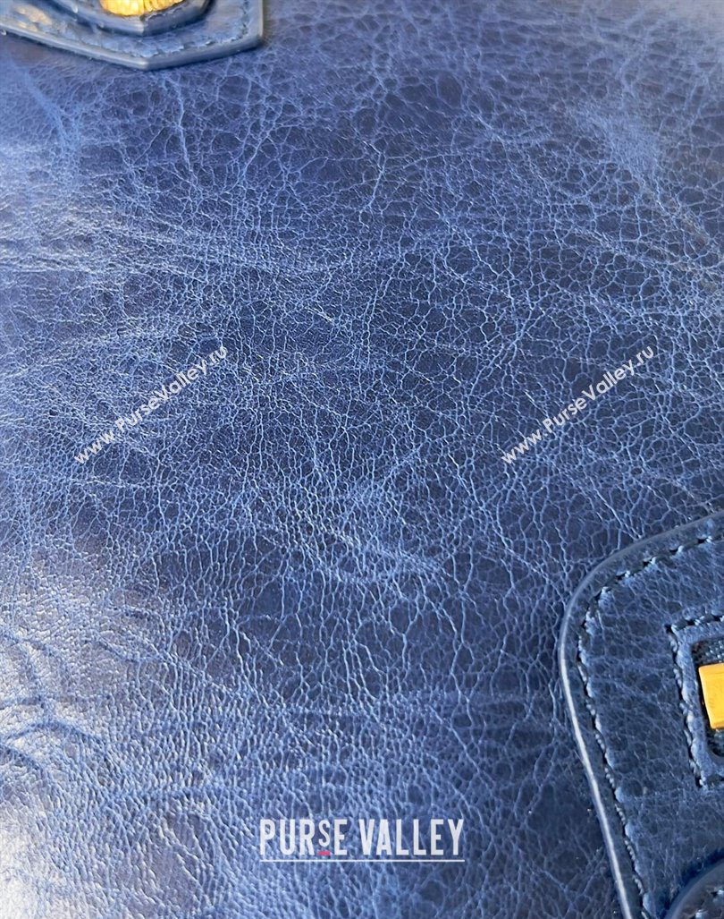 Balenciaga Classic City Large Handbag with Spiral Hardware in Arena Lambskin Blue/Gold (jiche-23112006)