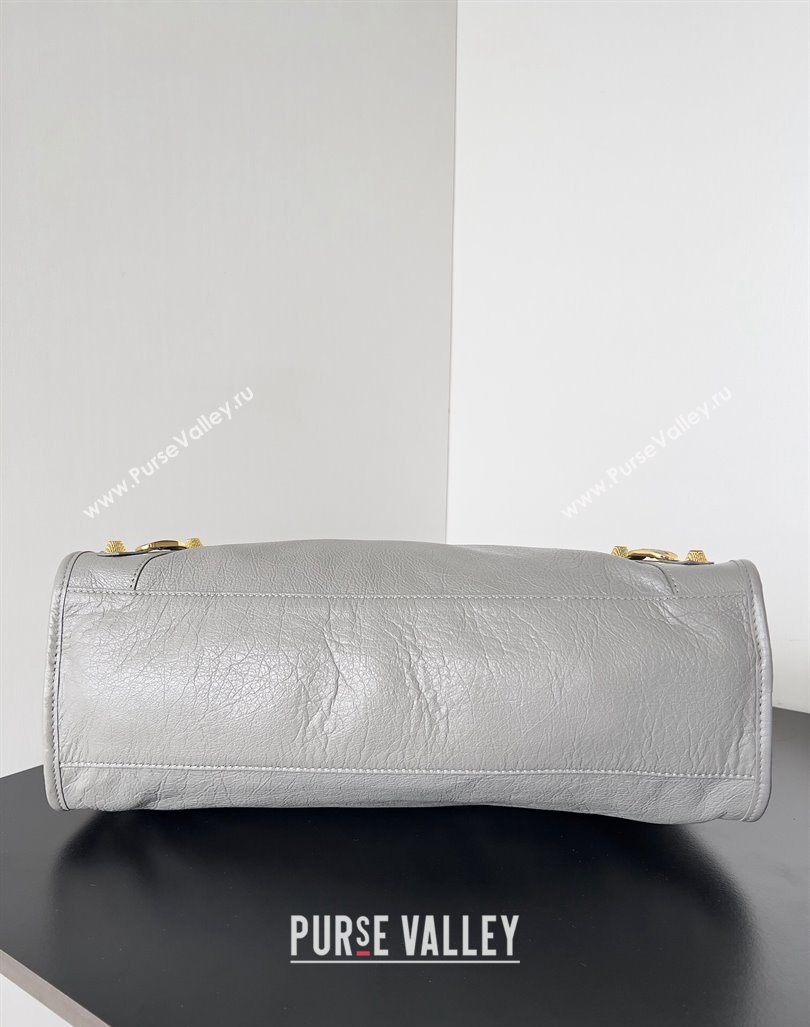 Balenciaga Classic City Large Handbag with Spiral Hardware in Arena Lambskin Light Gray/Gold (jiche-23112007)