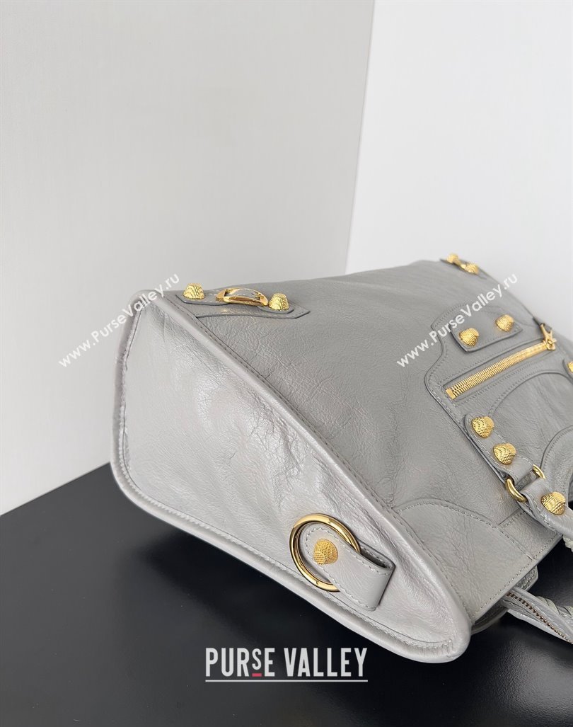 Balenciaga Classic City Large Handbag with Spiral Hardware in Arena Lambskin Light Gray/Gold (jiche-23112007)