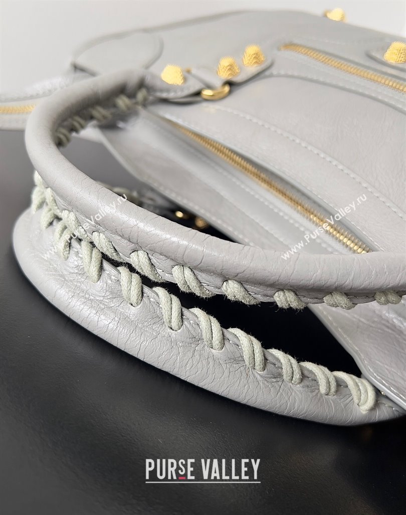 Balenciaga Classic City Large Handbag with Spiral Hardware in Arena Lambskin Light Gray/Gold (jiche-23112007)