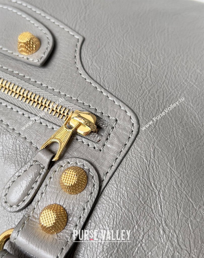 Balenciaga Classic City Large Handbag with Spiral Hardware in Arena Lambskin Light Gray/Gold (jiche-23112007)