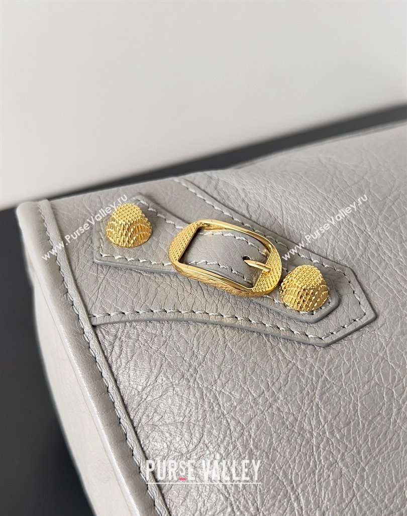 Balenciaga Classic City Large Handbag with Spiral Hardware in Arena Lambskin Light Gray/Gold (jiche-23112007)