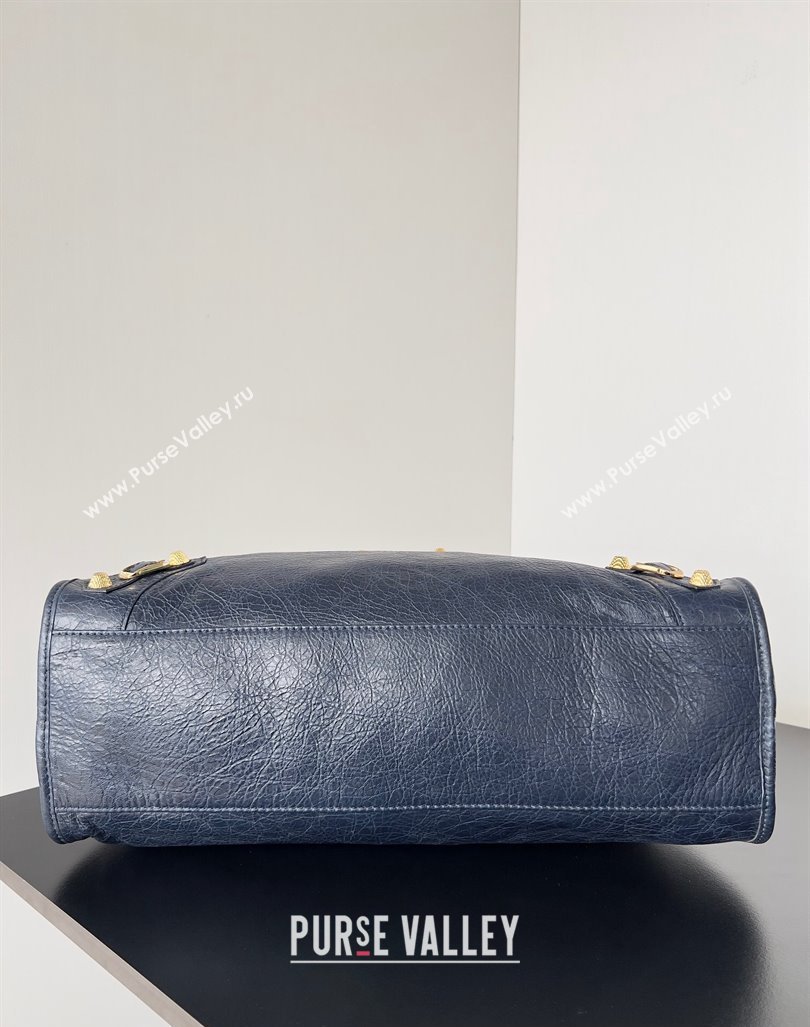 Balenciaga Classic City Large Handbag with Spiral Hardware in Arena Lambskin Dark Blue/Gold (jiche-23112008)