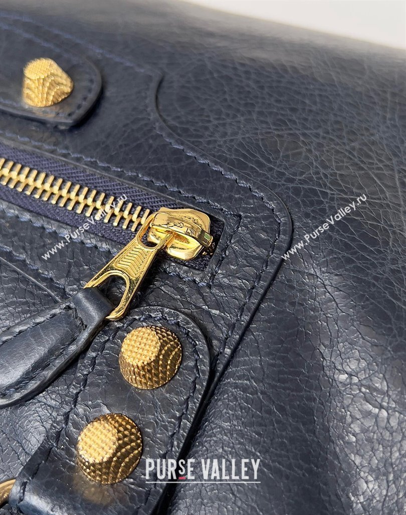 Balenciaga Classic City Large Handbag with Spiral Hardware in Arena Lambskin Dark Blue/Gold (jiche-23112008)