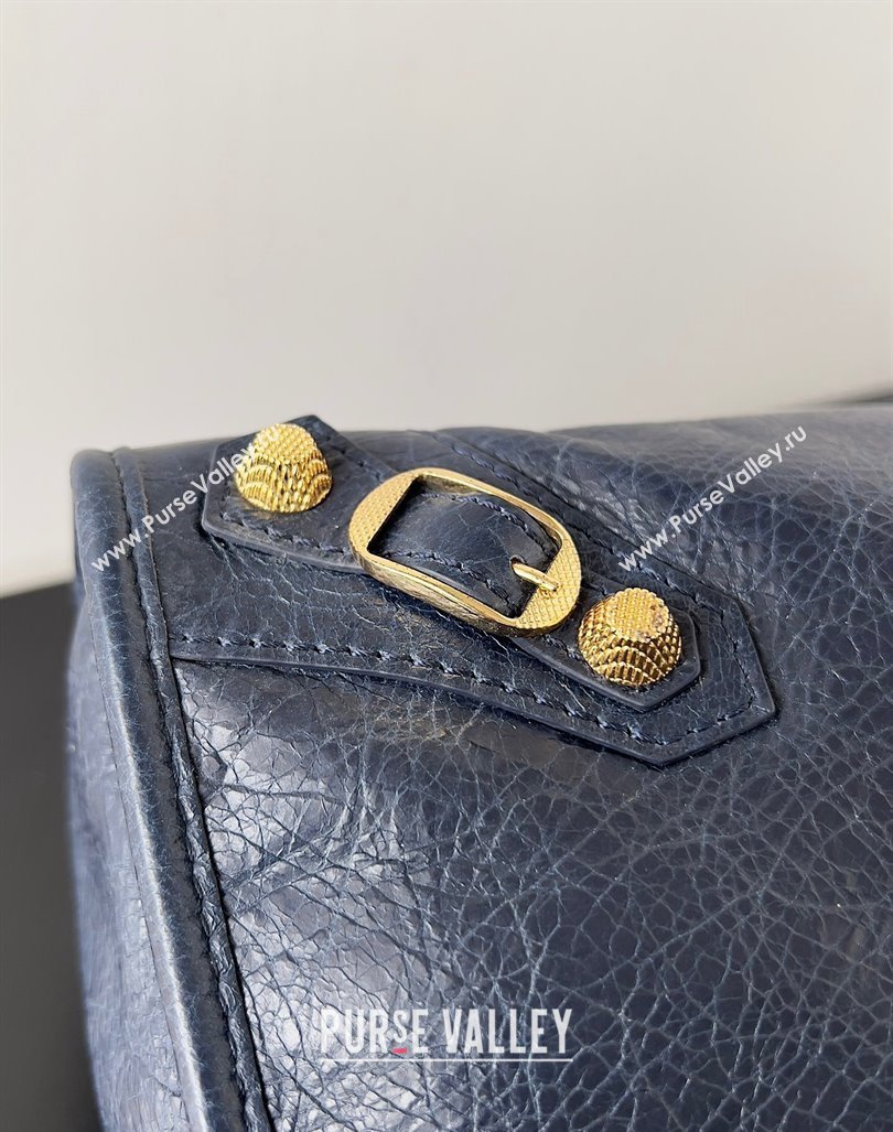 Balenciaga Classic City Large Handbag with Spiral Hardware in Arena Lambskin Dark Blue/Gold (jiche-23112008)