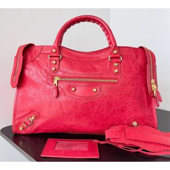 Balenciaga Classic City Large Handbag with Spiral Hardware in Arena Lambskin Red/Gold (jiche-23112010)