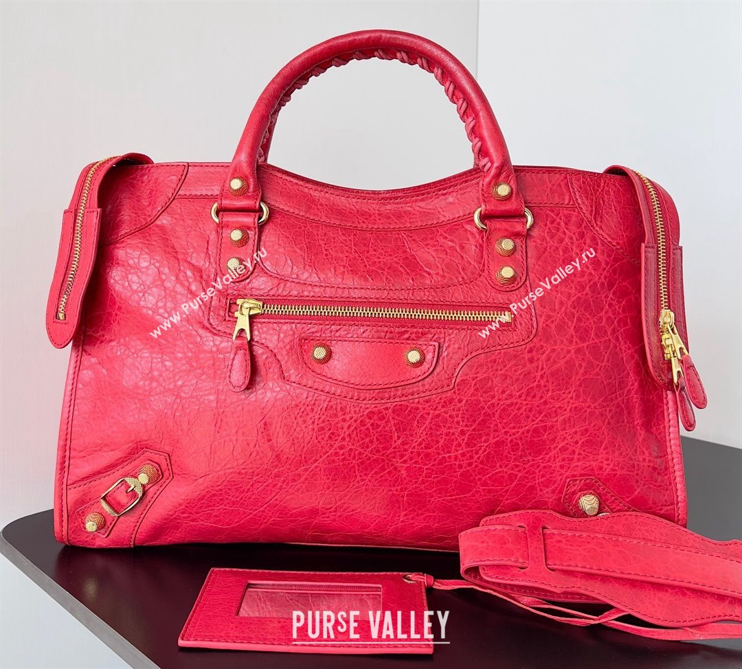 Balenciaga Classic City Large Handbag with Spiral Hardware in Arena Lambskin Red/Gold (jiche-23112010)