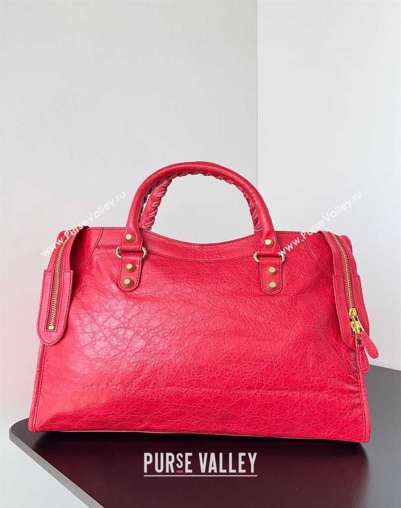 Balenciaga Classic City Large Handbag with Spiral Hardware in Arena Lambskin Red/Gold (jiche-23112010)
