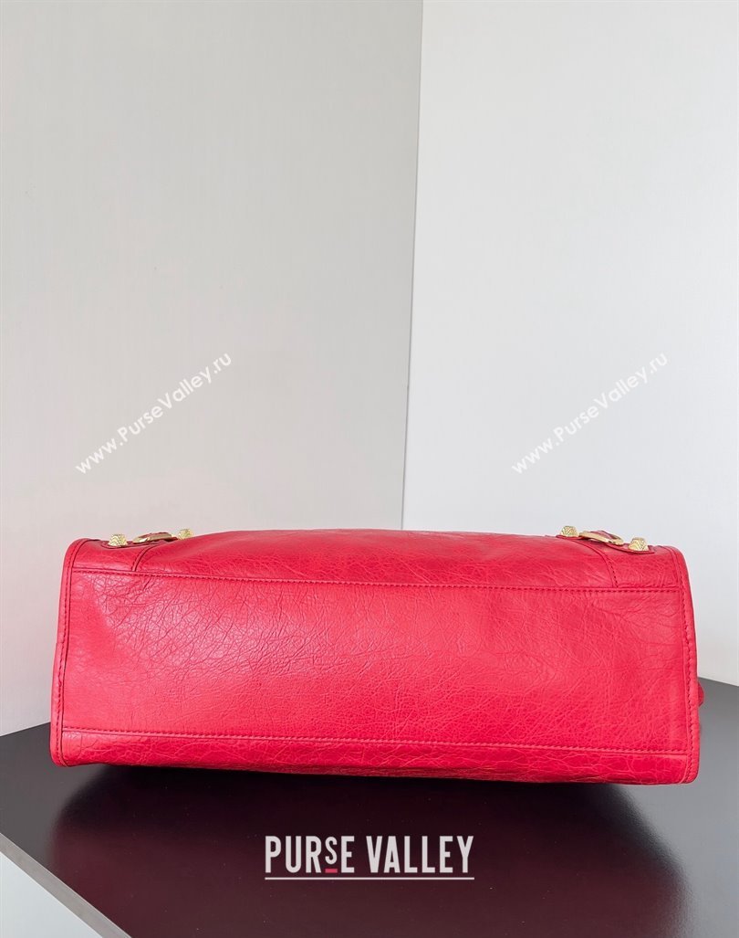 Balenciaga Classic City Large Handbag with Spiral Hardware in Arena Lambskin Red/Gold (jiche-23112010)