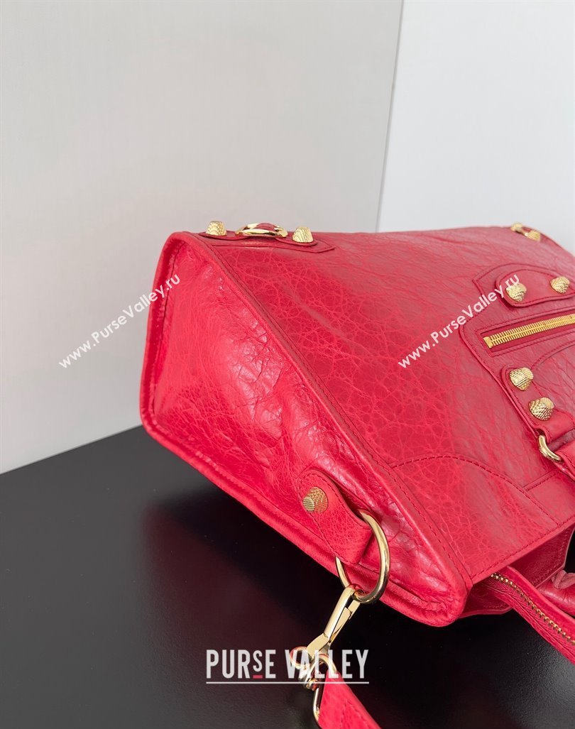 Balenciaga Classic City Large Handbag with Spiral Hardware in Arena Lambskin Red/Gold (jiche-23112010)