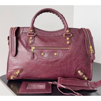 Balenciaga Classic City Large Handbag with Spiral Hardware in Arena Lambskin Burgundy/Gold (jiche-23112014)