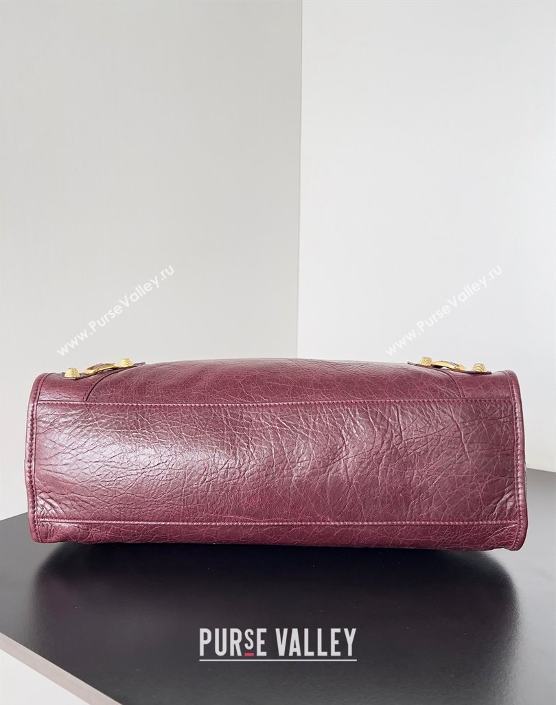 Balenciaga Classic City Large Handbag with Spiral Hardware in Arena Lambskin Burgundy/Gold (jiche-23112014)