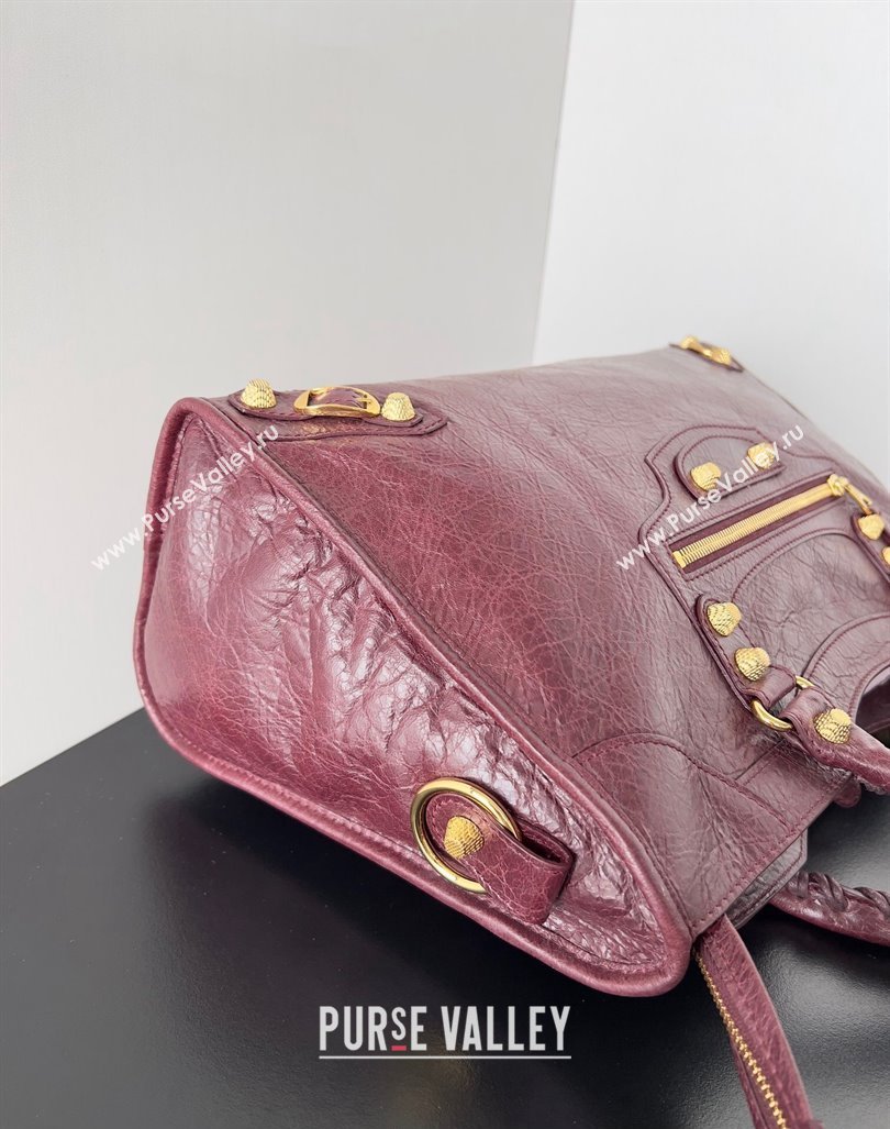 Balenciaga Classic City Large Handbag with Spiral Hardware in Arena Lambskin Burgundy/Gold (jiche-23112014)