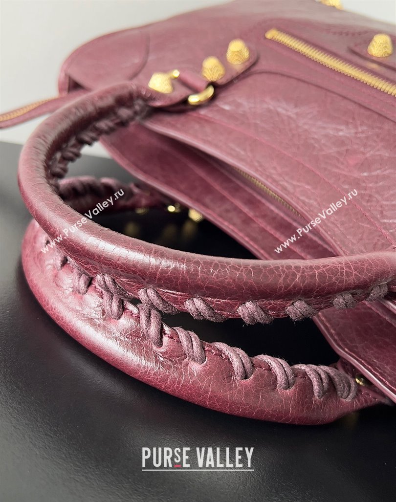 Balenciaga Classic City Large Handbag with Spiral Hardware in Arena Lambskin Burgundy/Gold (jiche-23112014)