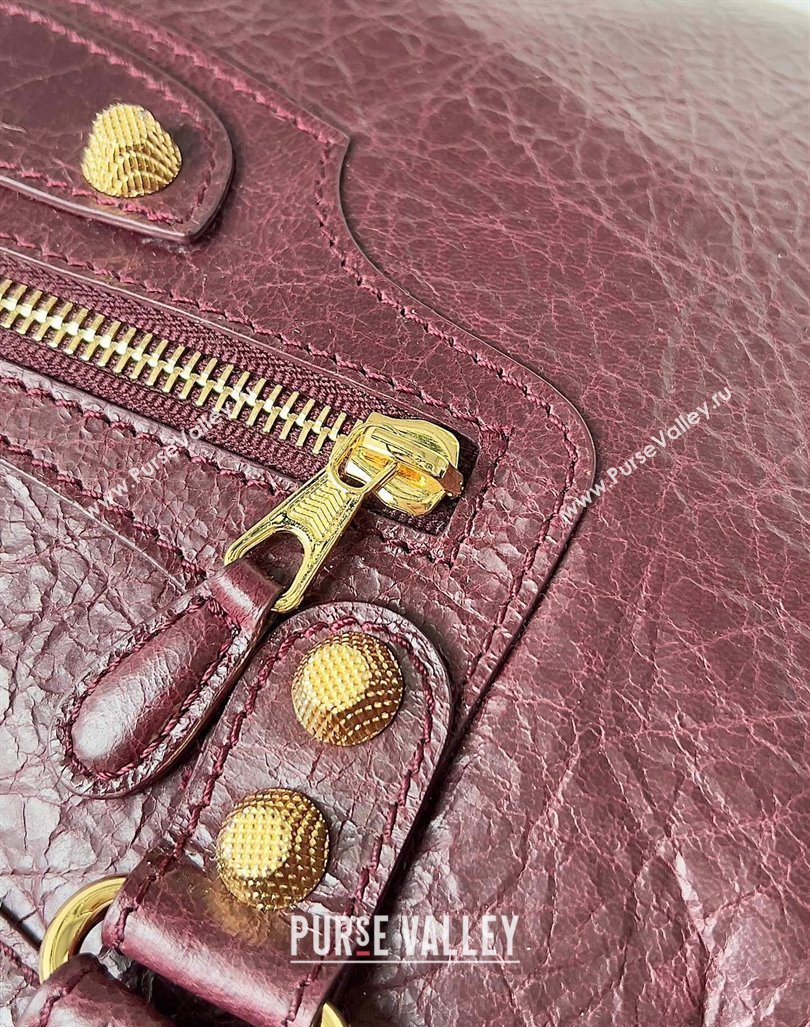Balenciaga Classic City Large Handbag with Spiral Hardware in Arena Lambskin Burgundy/Gold (jiche-23112014)