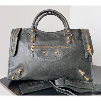 Balenciaga Classic City Large Handbag with Spiral Hardware in Arena Lambskin Dark Green/Gold (jiche-23112016)