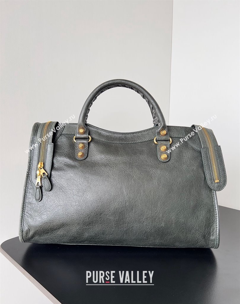 Balenciaga Classic City Large Handbag with Spiral Hardware in Arena Lambskin Dark Green/Gold (jiche-23112016)