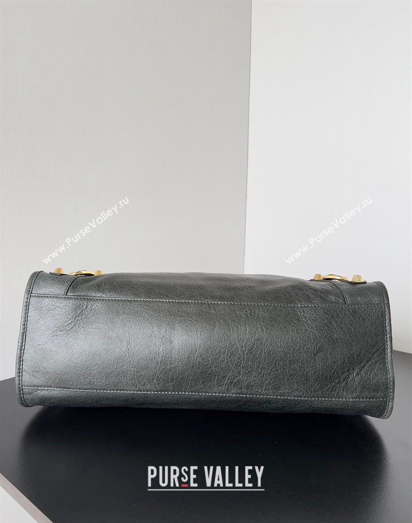 Balenciaga Classic City Large Handbag with Spiral Hardware in Arena Lambskin Dark Green/Gold (jiche-23112016)