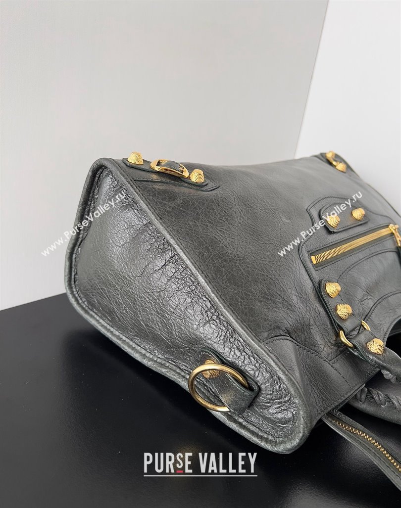 Balenciaga Classic City Large Handbag with Spiral Hardware in Arena Lambskin Dark Green/Gold (jiche-23112016)