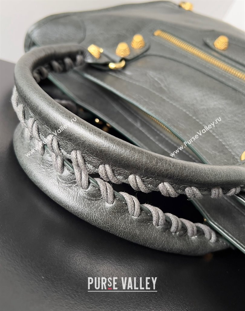 Balenciaga Classic City Large Handbag with Spiral Hardware in Arena Lambskin Dark Green/Gold (jiche-23112016)