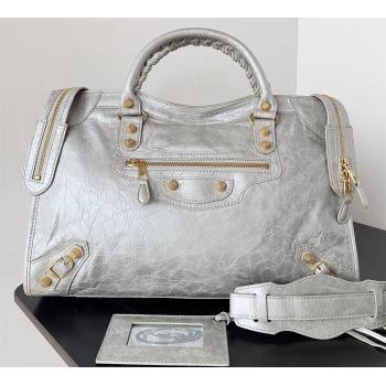 Balenciaga Classic City Large Handbag with Spiral Hardware in Arena Lambskin Silver/Gold (jiche-23112017)