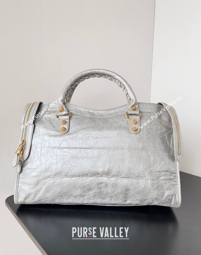 Balenciaga Classic City Large Handbag with Spiral Hardware in Arena Lambskin Silver/Gold (jiche-23112017)
