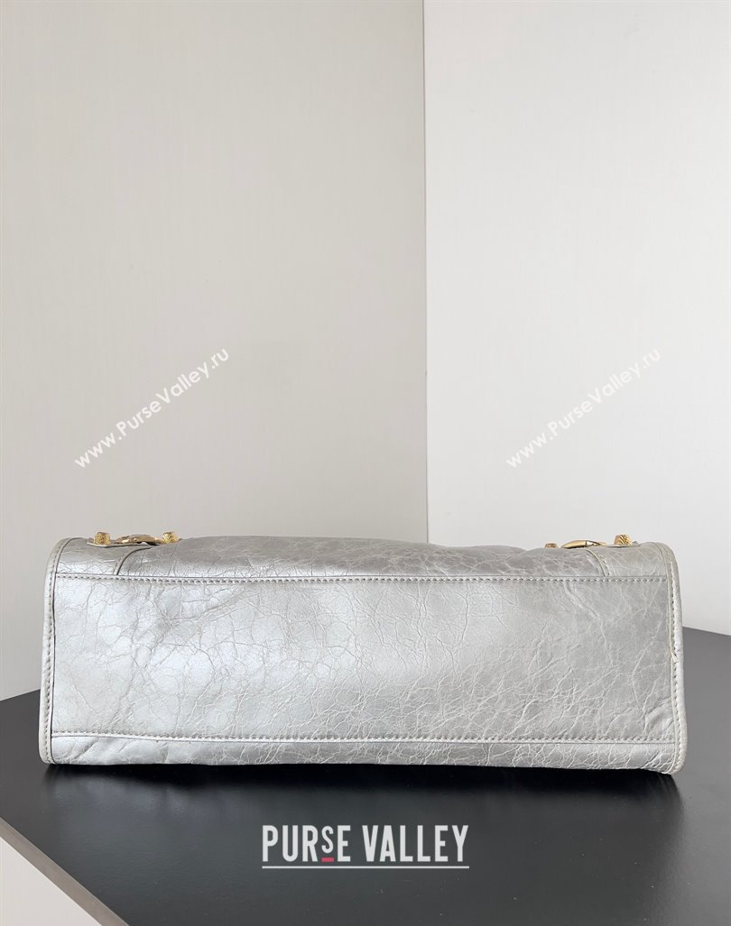 Balenciaga Classic City Large Handbag with Spiral Hardware in Arena Lambskin Silver/Gold (jiche-23112017)