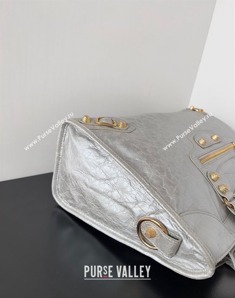 Balenciaga Classic City Large Handbag with Spiral Hardware in Arena Lambskin Silver/Gold (jiche-23112017)