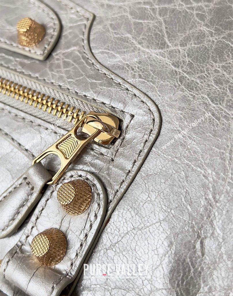 Balenciaga Classic City Large Handbag with Spiral Hardware in Arena Lambskin Silver/Gold (jiche-23112017)