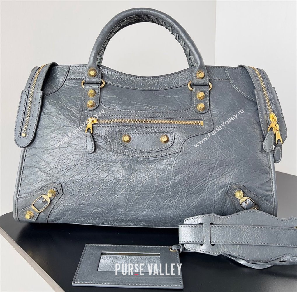 Balenciaga Classic City Large Handbag with Spiral Hardware in Arena Lambskin Gray/Gold (jiche-23112018)