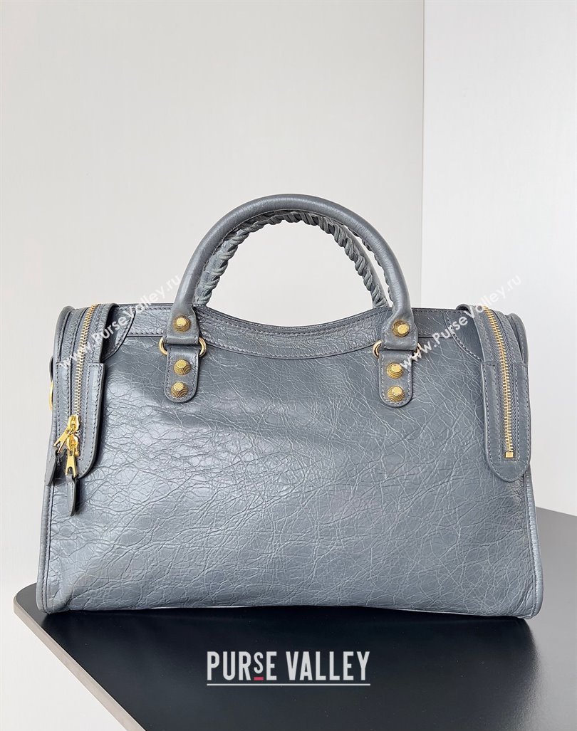 Balenciaga Classic City Large Handbag with Spiral Hardware in Arena Lambskin Gray/Gold (jiche-23112018)