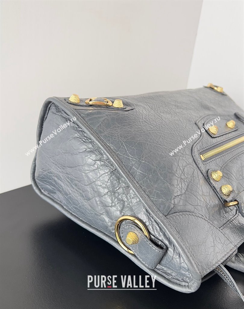 Balenciaga Classic City Large Handbag with Spiral Hardware in Arena Lambskin Gray/Gold (jiche-23112018)