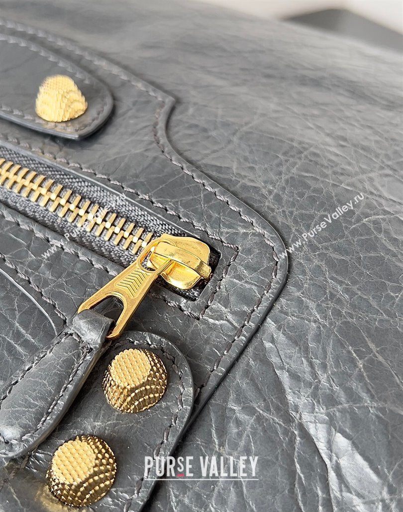 Balenciaga Classic City Large Handbag with Spiral Hardware in Arena Lambskin Gray/Gold (jiche-23112018)