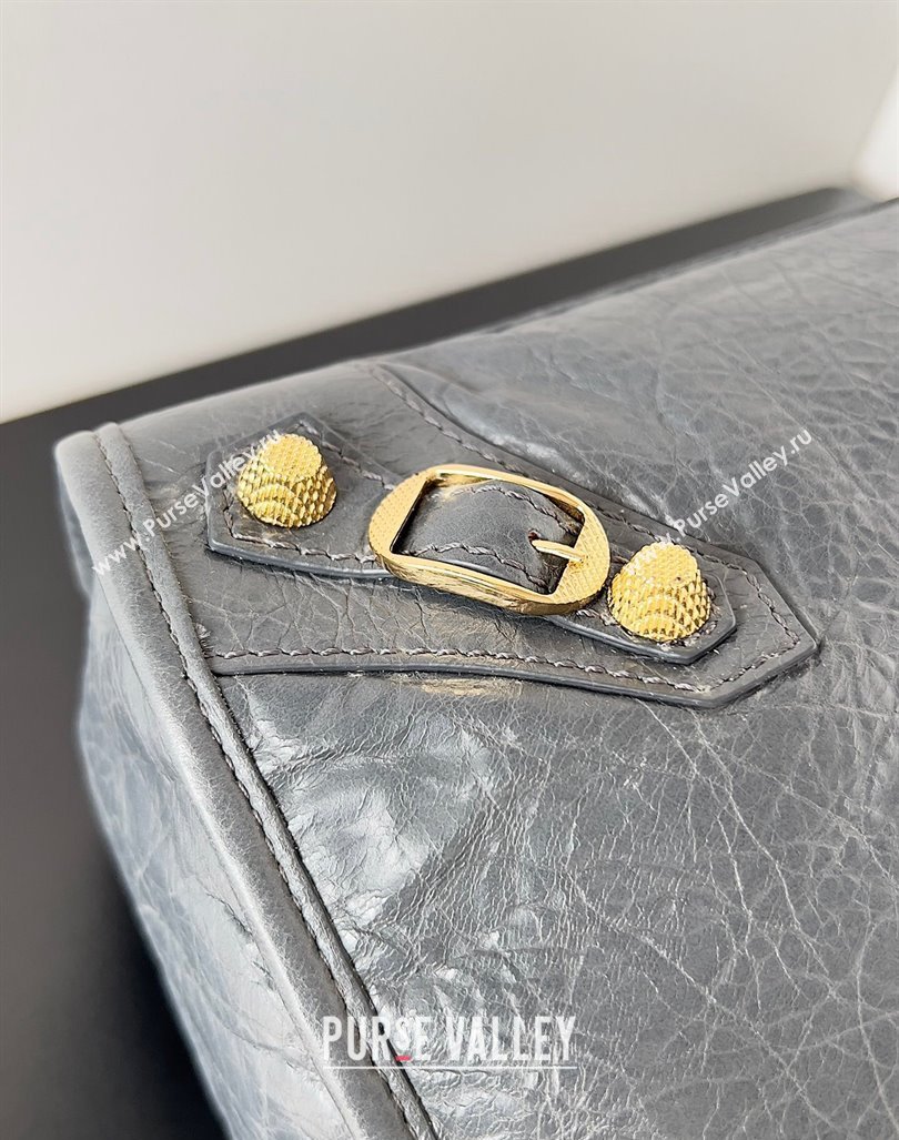 Balenciaga Classic City Large Handbag with Spiral Hardware in Arena Lambskin Gray/Gold (jiche-23112018)