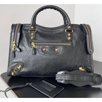 Balenciaga Classic City Large Handbag with Spiral Hardware in Arena Lambskin Black/Gold (jiche-23112019)
