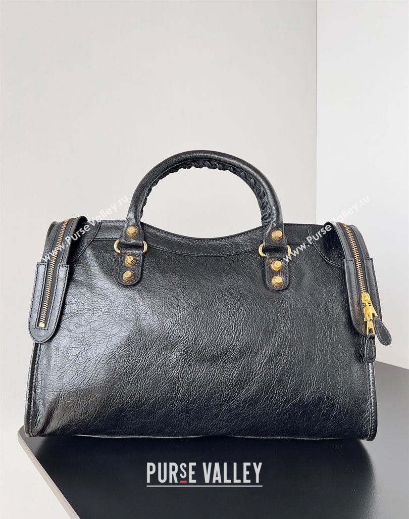 Balenciaga Classic City Large Handbag with Spiral Hardware in Arena Lambskin Black/Gold (jiche-23112019)