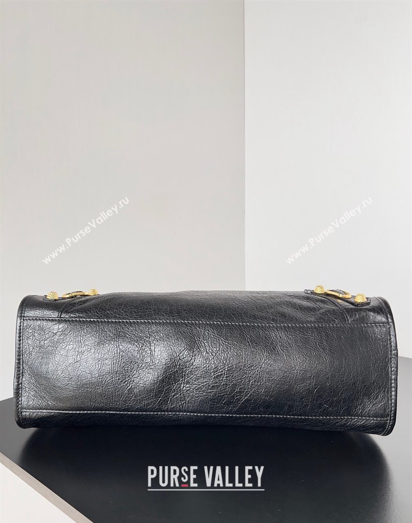 Balenciaga Classic City Large Handbag with Spiral Hardware in Arena Lambskin Black/Gold (jiche-23112019)