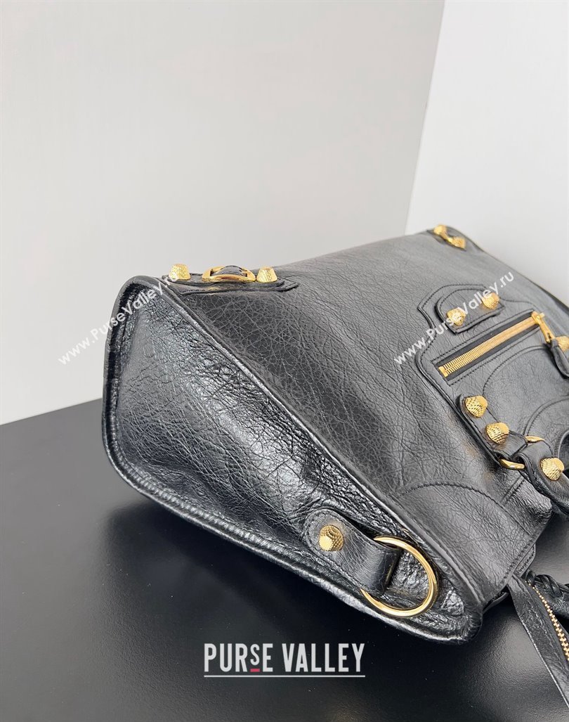Balenciaga Classic City Large Handbag with Spiral Hardware in Arena Lambskin Black/Gold (jiche-23112019)