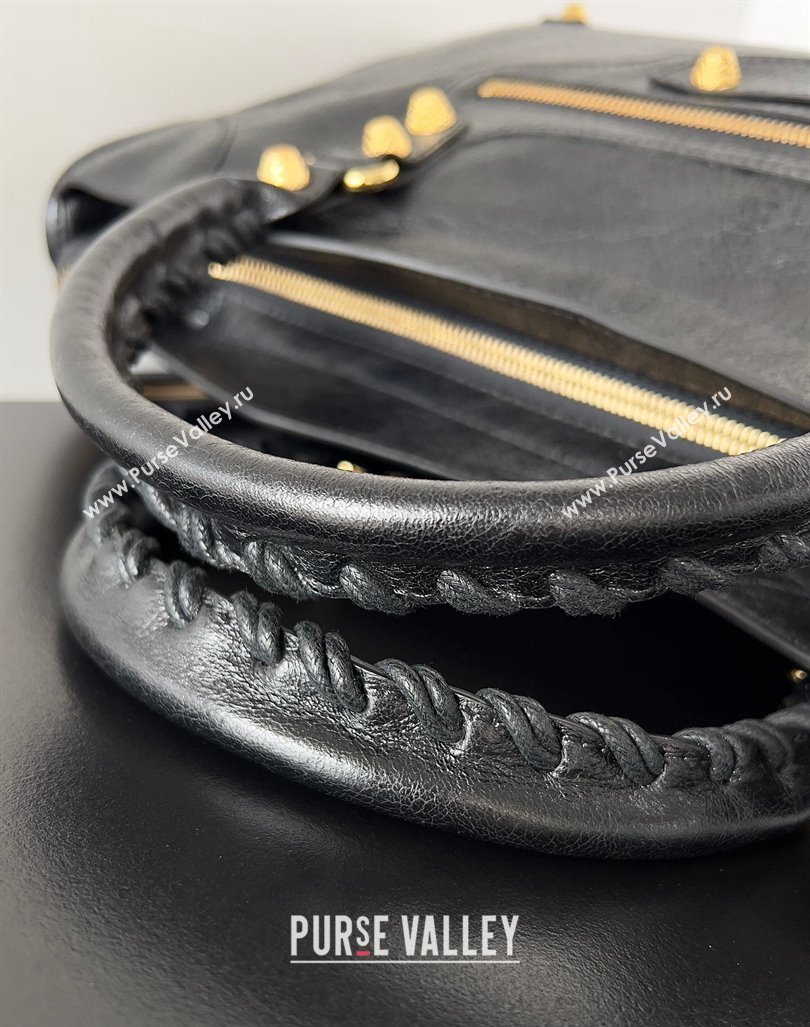 Balenciaga Classic City Large Handbag with Spiral Hardware in Arena Lambskin Black/Gold (jiche-23112019)