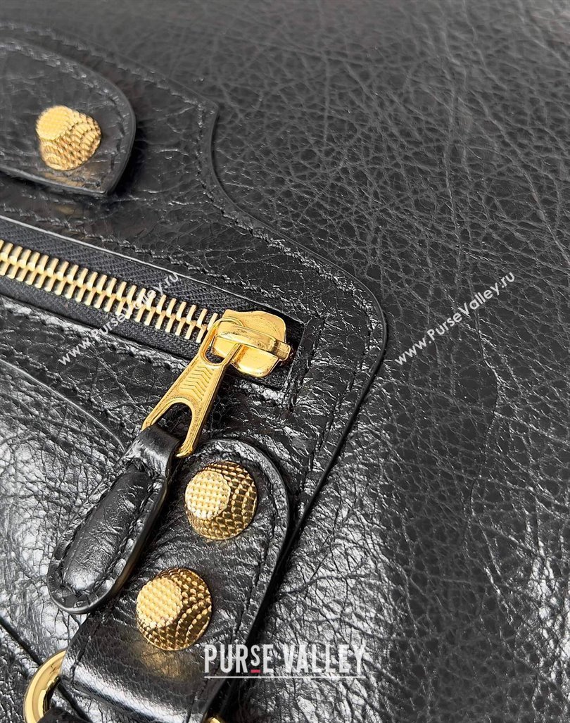 Balenciaga Classic City Large Handbag with Spiral Hardware in Arena Lambskin Black/Gold (jiche-23112019)