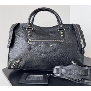 Balenciaga Classic City Large Handbag with Spiral Hardware in Arena Lambskin Black/Silver (jiche-23112020)