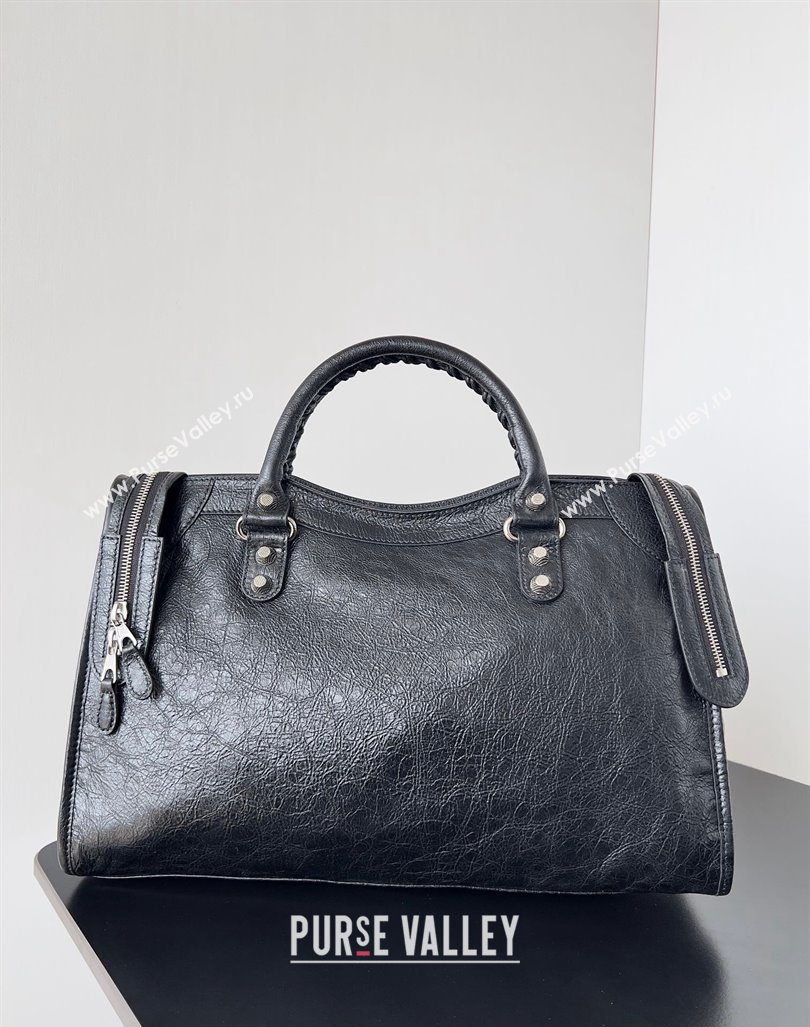Balenciaga Classic City Large Handbag with Spiral Hardware in Arena Lambskin Black/Silver (jiche-23112020)