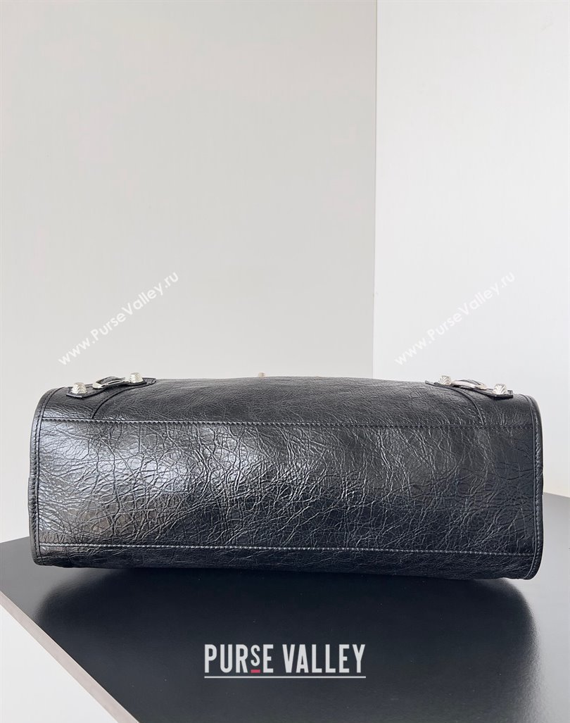Balenciaga Classic City Large Handbag with Spiral Hardware in Arena Lambskin Black/Silver (jiche-23112020)